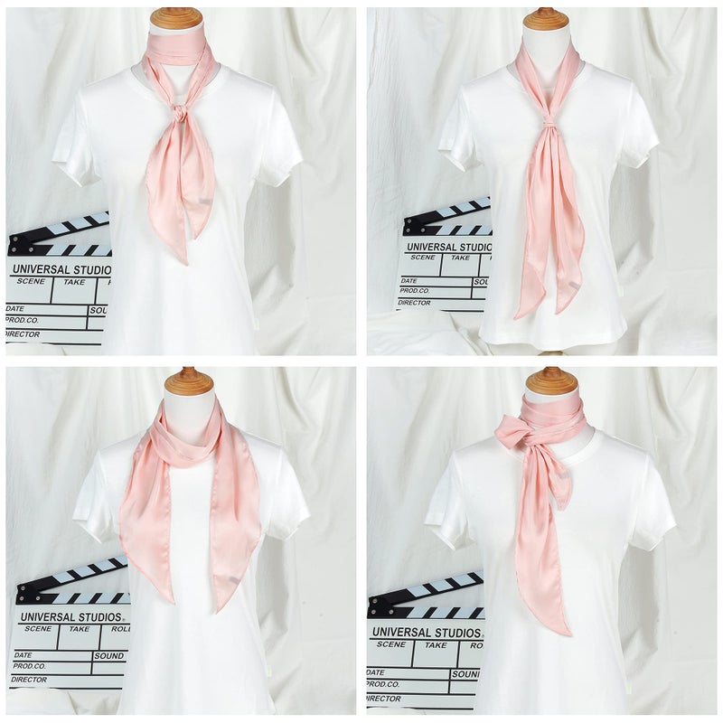 GERINLY Pink Neckerchief Plain Skinny Neck Scarf for 50s Costume Headband Long Narrow Purse Scarf Satin Accessory (Pink) - Image 2